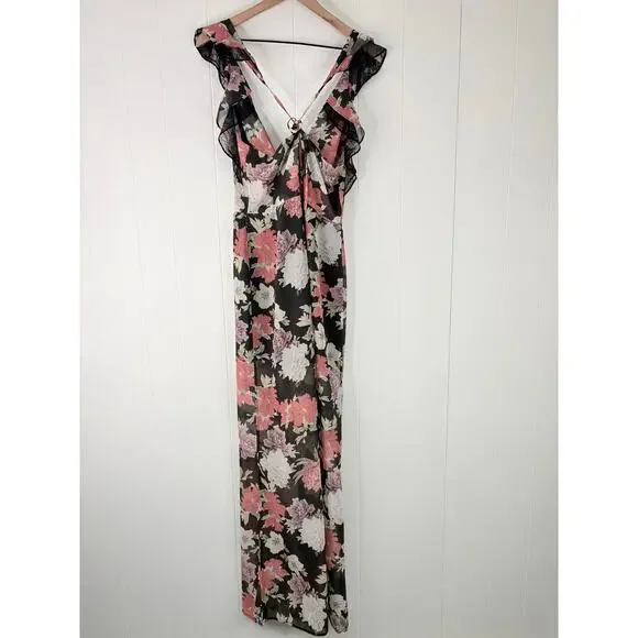 NWT We Are Kindred Field Bouquet Jumpsuit Size 4 Black Floral Wide Leg